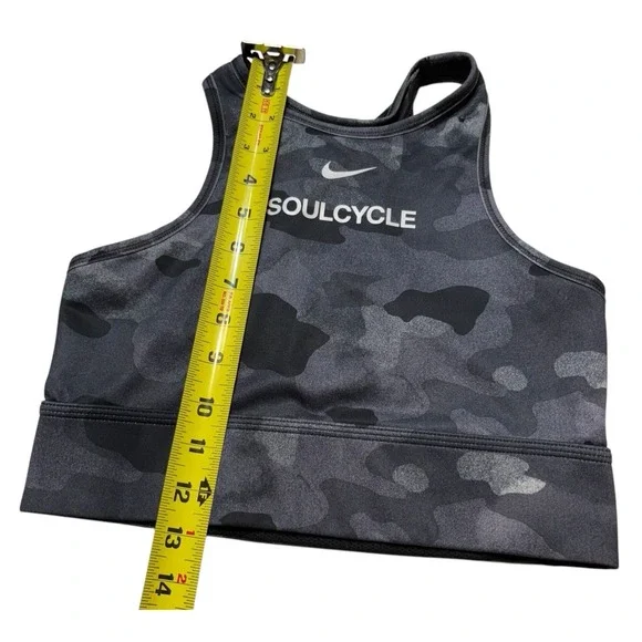 NIKE DRI FIT Soulcycle Sport Bra Women Pull On Racer Back Medium Grey Camouflage - Picture 4 of 5